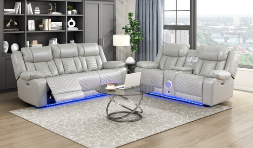 HURON LIGHT GRAY LEATHER GEL POWER RECLINING SET