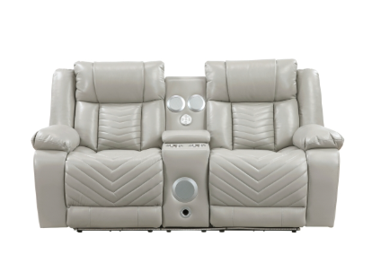 HURON LIGHT GRAY LEATHER GEL POWER RECLINING SET
