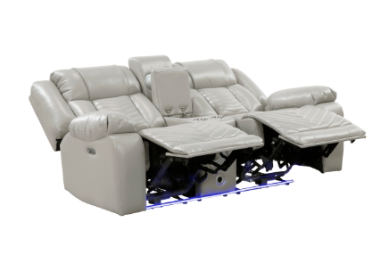HURON LIGHT GRAY LEATHER GEL POWER RECLINING SET