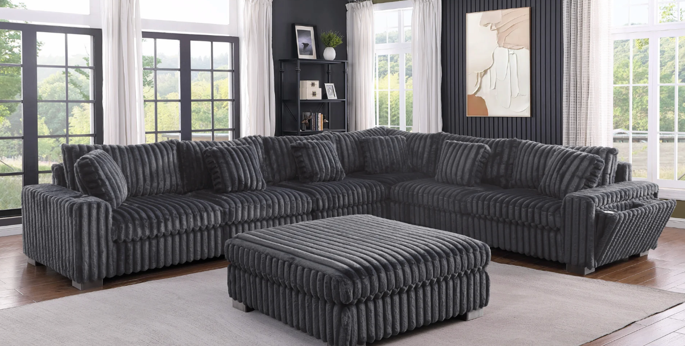 SMART SNUGGLE MODULAR CHARCOAL CORDUROY 6PC SECTIONAL