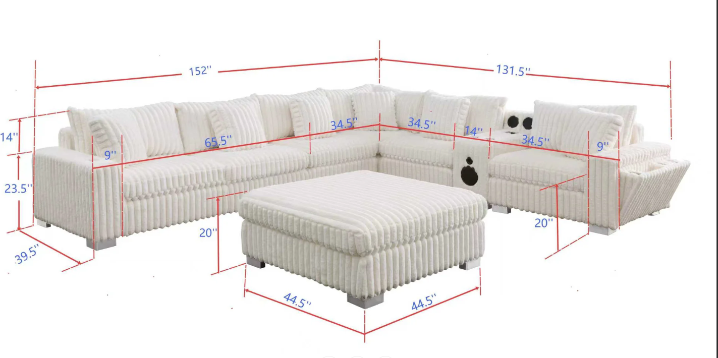 SMART SNUGGLE MODULAR CREAM CORDUROY 6PC SECTIONAL