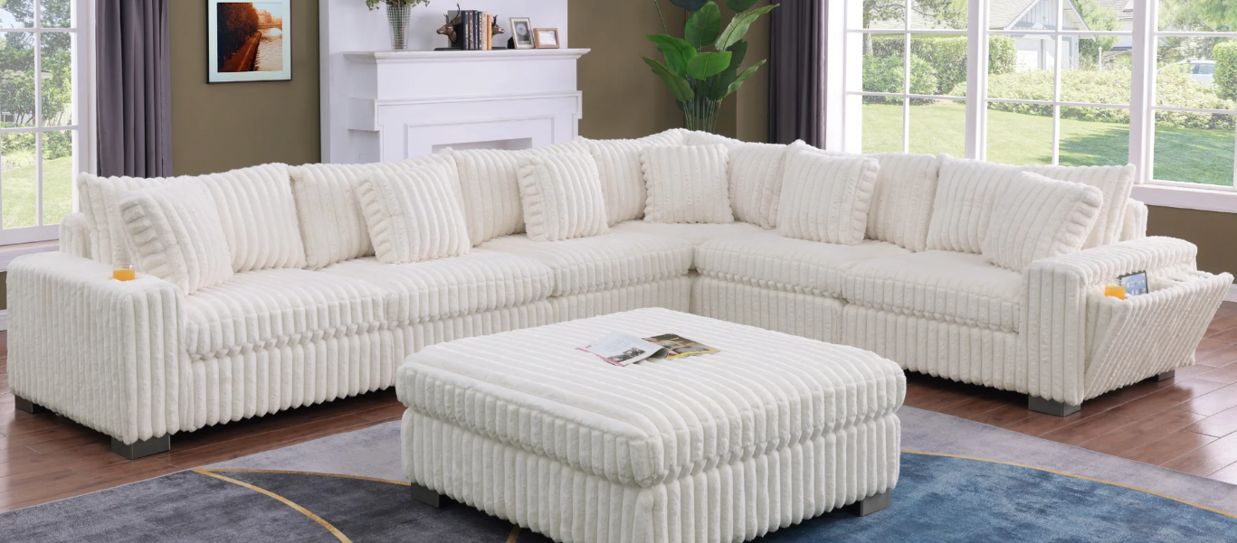 SMART SNUGGLE MODULAR CREAM CORDUROY 6PC SECTIONAL