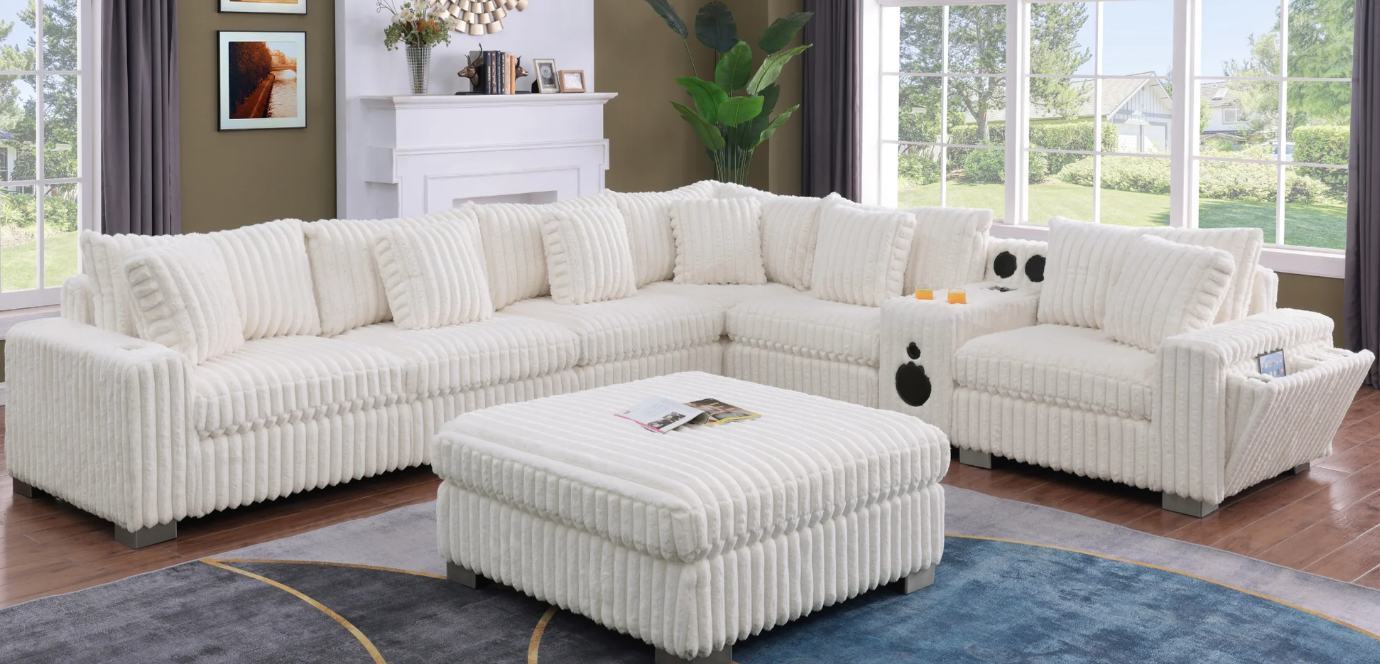SMART SNUGGLE MODULAR CREAM CORDUROY 6PC SECTIONAL