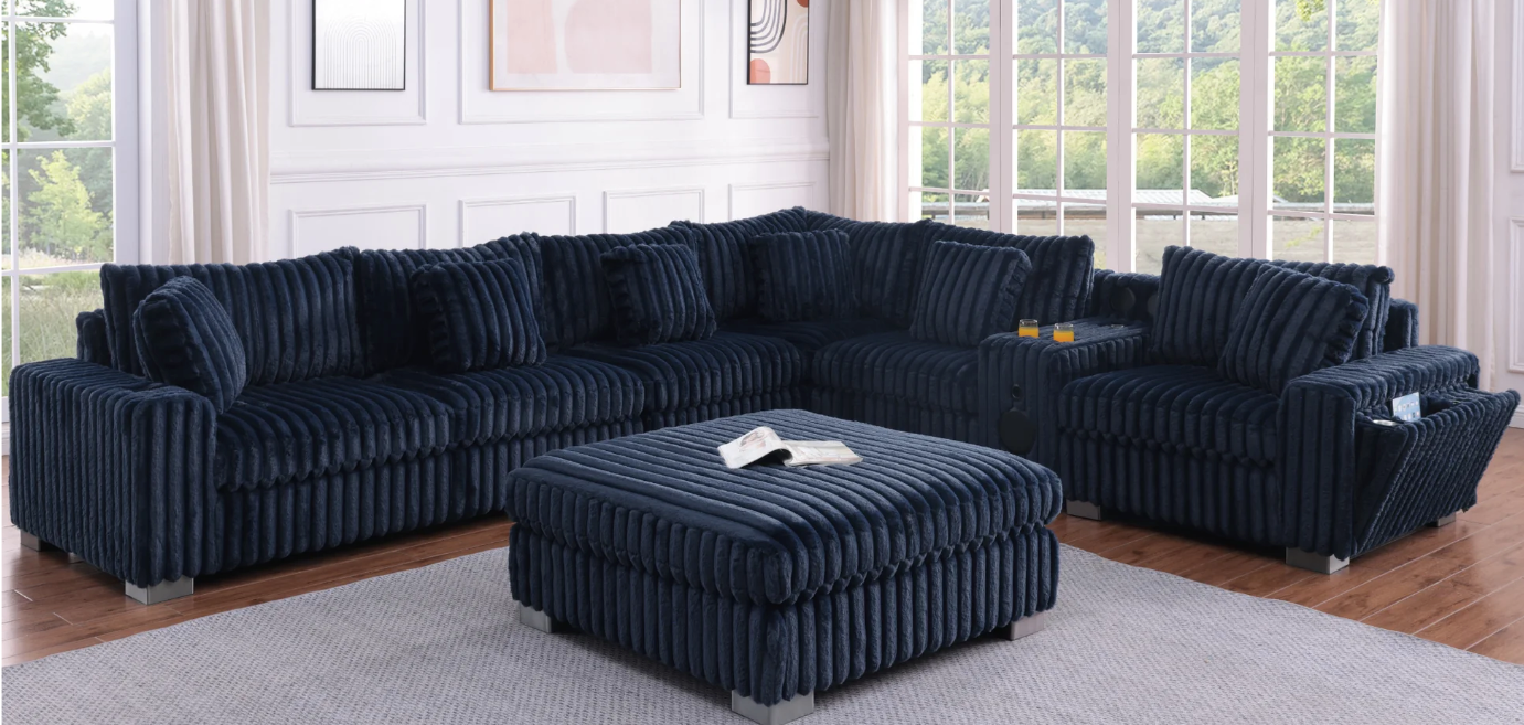 SMART SNUGGLE MODULAR NAVY CORDUROY 6PC SECTIONAL