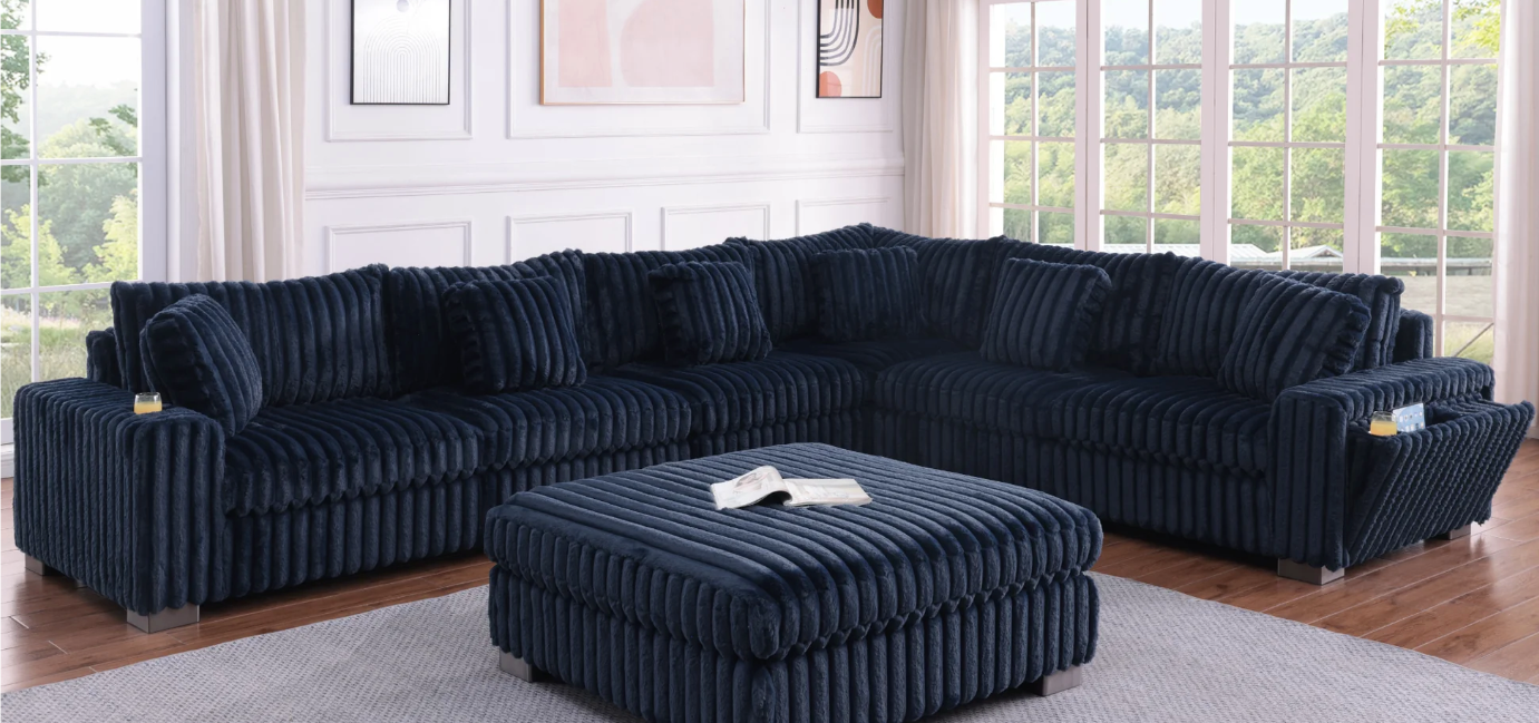 SMART SNUGGLE MODULAR NAVY CORDUROY 6PC SECTIONAL