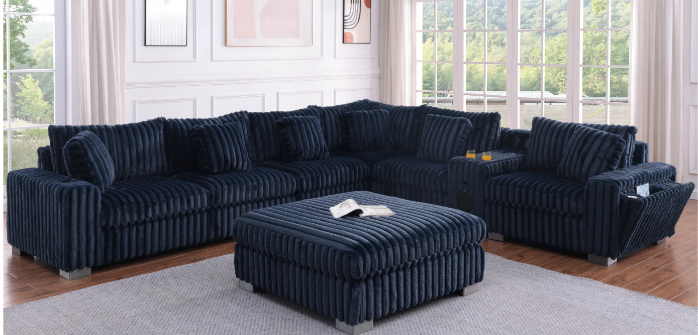 SMART SNUGGLE MODULAR NAVY CORDUROY 6PC SECTIONAL