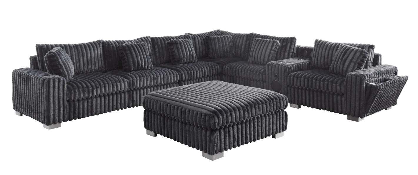 SMART SNUGGLE MODULAR CHARCOAL CORDUROY 6PC SECTIONAL