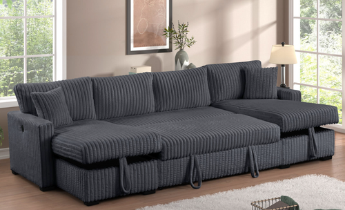 JULY 3PC DOUBLE STORAGE CHAISE CHARCOAL CORDUROY SECTIONAL