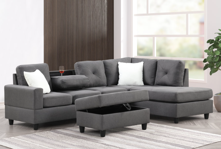 (3 COLORS) ROCKET COLLECTION 2 PC REVERSIBLE SECTIONAL W/ CUPHOLDERS