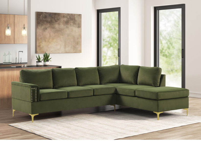 VOGUE OLIVE GREEN VELVET SECTIONAL
