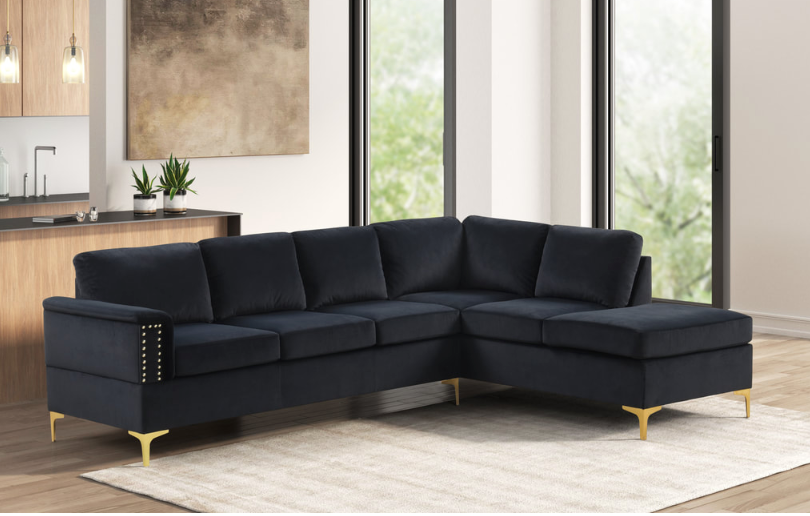 VOGUE 2 PC SECTIONAL IN BLACK VELVET