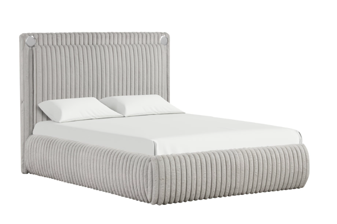 GRAY CORDUROY BED & MATTRESS COMBO W/ SPEAKERS