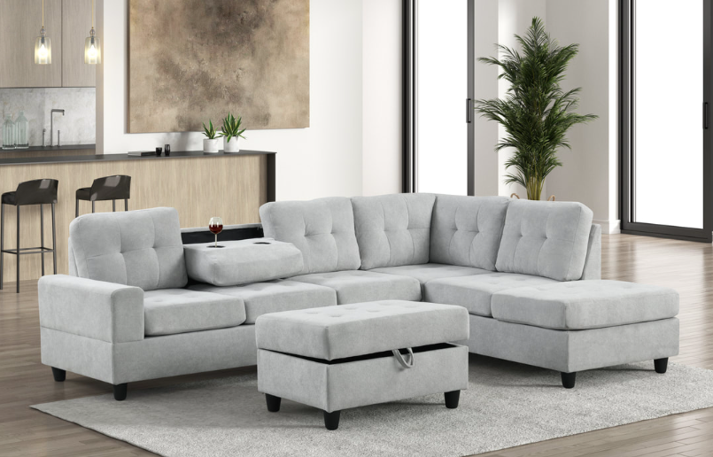 ALTURA SILVER GRAY 3PC PERFORMANCE FABRIC SECTIONAL & OTTOMAN SET