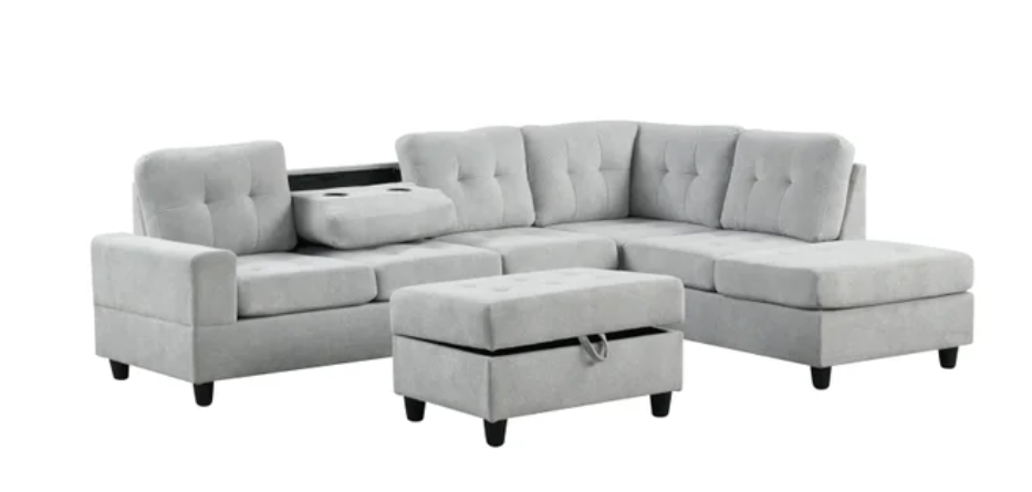 ALTURA SILVER GRAY 3PC PERFORMANCE FABRIC SECTIONAL & OTTOMAN SET