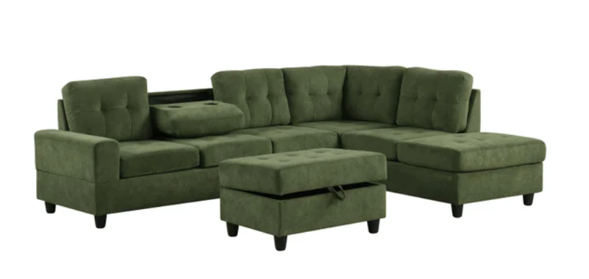 ALTURA 3PC GREEN PERFORMANCE FABRIC SECTIONAL & OTTOMAN SET