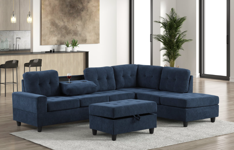 ALTURA NAVY 3PC PERFORMANCE FABRIC SECTIONAL & OTTOMAN SET