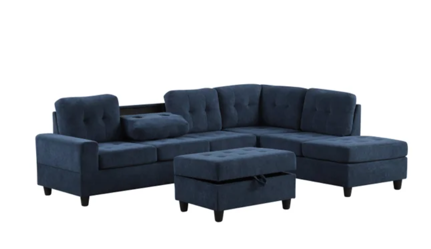 ALTURA NAVY 3PC PERFORMANCE FABRIC SECTIONAL & OTTOMAN SET