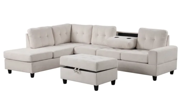 ALTURA 3PC BEIGE PERFORMANCE FABRIC SECTIONAL & OTTOMAN SET