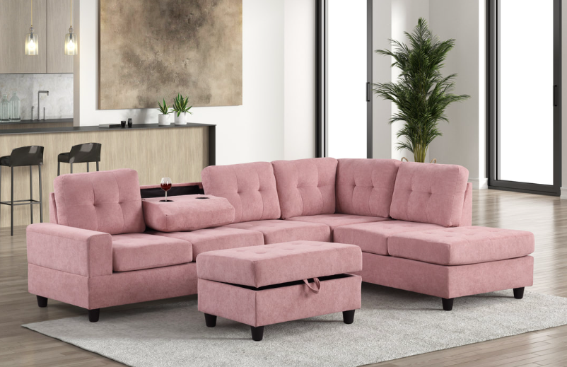 ALTURA PINK 3PC PERFORMANCE FABRIC SECTIONAL & OTTOMAN SET