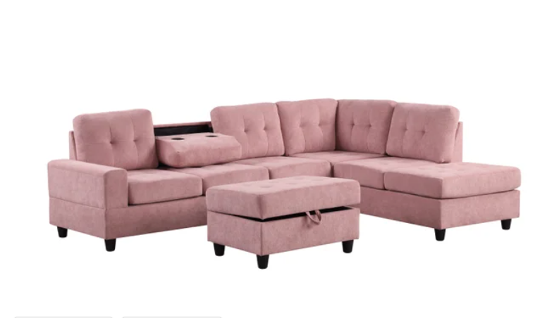 ALTURA PINK 3PC PERFORMANCE FABRIC SECTIONAL & OTTOMAN SET
