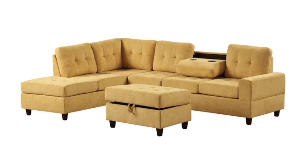 ALTURA 3PC MUSTARD PERFORMANCE FABRIC SECTIONAL & OTTOMAN SET