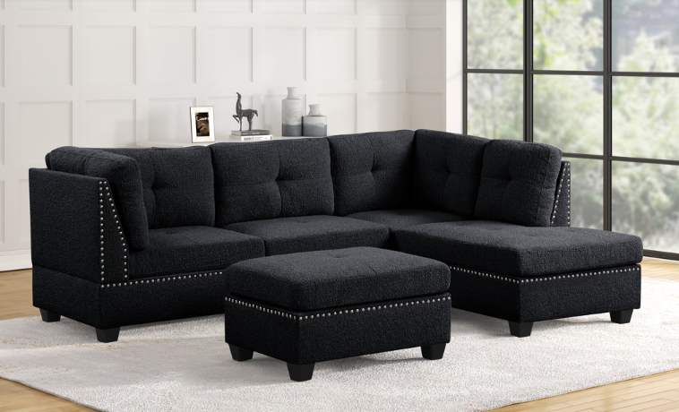 SIENNA 2 PC SECTIONAL IN BLACK BOUCLE