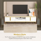 ON-TREND Luxury Minimalism TV Stand with Open Storage Shelf for TVs Up to 85", Entertainment Center with Cabinets and Drawers, Practical Media Console with Unique Legs for Living Room, White