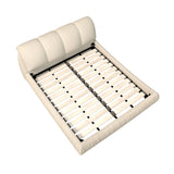 Queen Size Upholstered Platform Bed with Oversized Padded Backrest, Thickening Pinewooden Slats and Solid Wood Leg,Beige