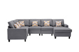 Nolan Gray Linen Fabric 6Pc Reversible Chaise Sectional Sofa with Pillows and Interchangeable Legs