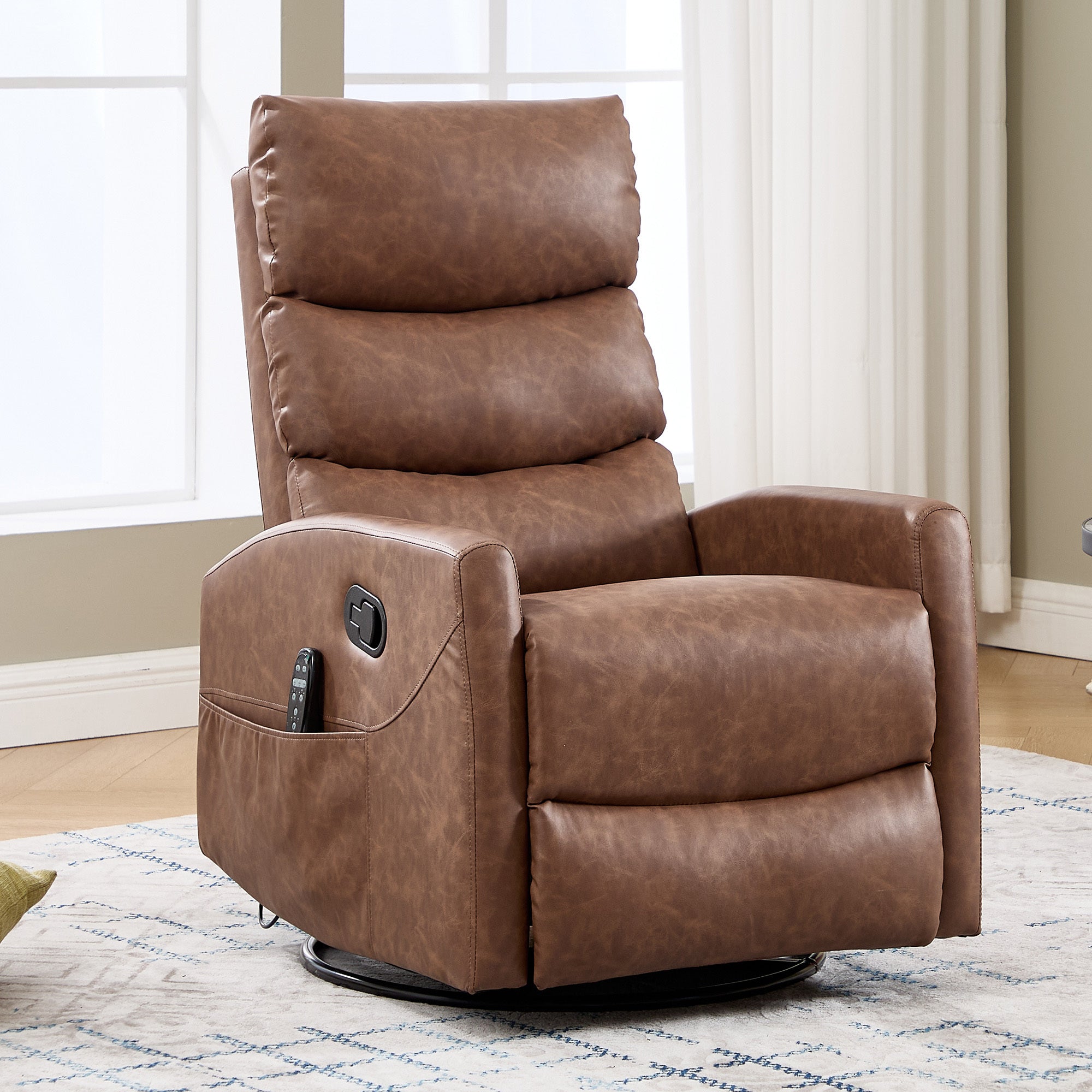 Heat Massage Manual Recliner Chair with Rocker and Swivel in Fabric for Living Room, Yellow