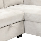 Light Gray Sectional with Storage Rack Pull-out Bed Drop Down Table  and USB Charger