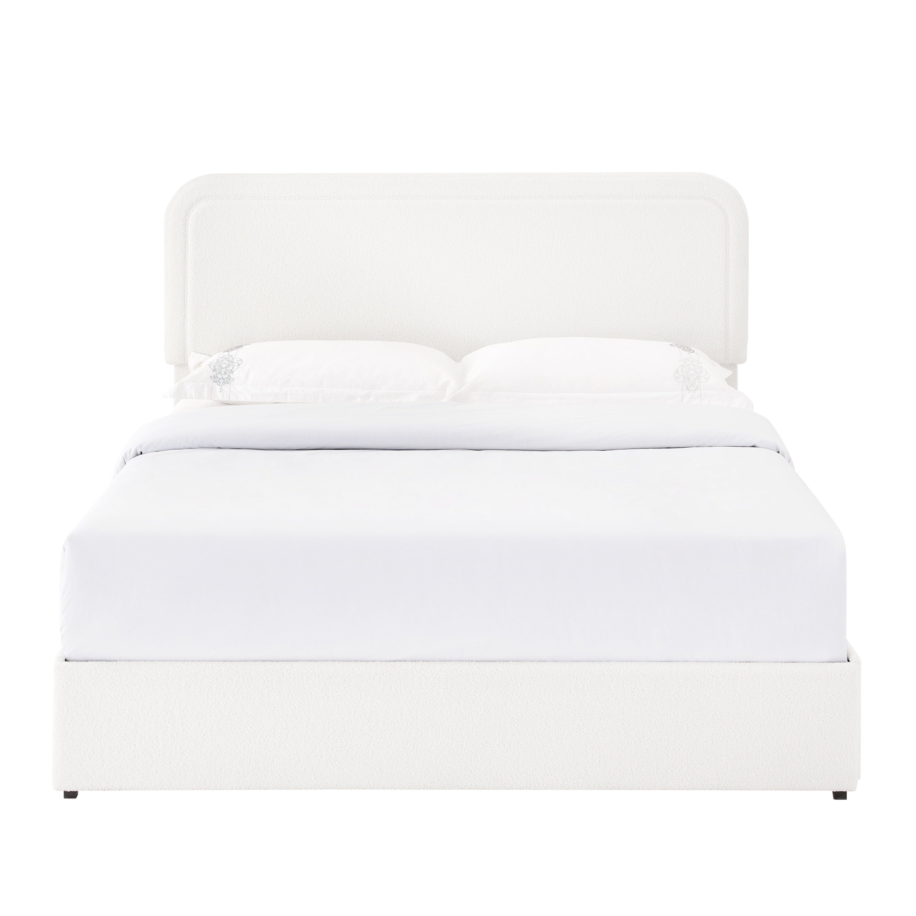 Liv Queen Size Ivory Boucle Upholstered Platform Bed with 4-Drawer Storage and Adjustable Tufted Headboard
