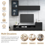 ON-TREND High Gloss TV Stand with Ample Storage Space, Media Console for TVs Up to 78", Versatile Entertainment Center with Wall Mounted Floating Storage Cabinets for Living Room, Black