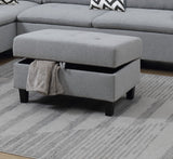 Grey Sectional w Ottoman Linen Like Fabric