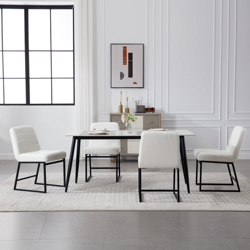Upholstered Leather Dining Chairs Set of 2 With Metal Legs, Mid Century Modern Leisure Chairs for Kitchen Living Room Dining room Bistro Coffee Shop,Cream