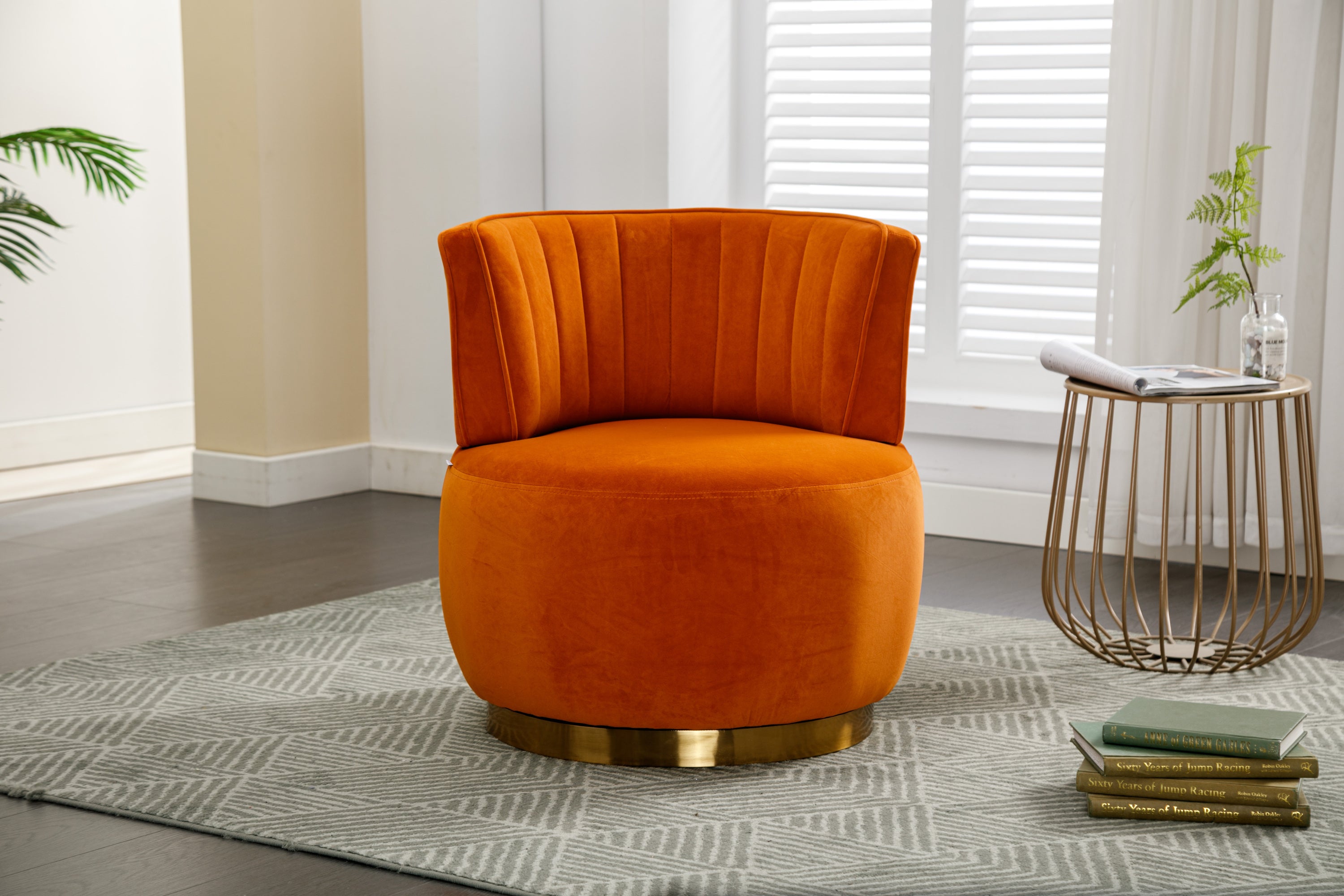 360 Degree Swivel Cuddle Barrel Accent Sofa Chair, Fluffy Velvet Round Armchair, Orange, 25.20'' x 25.59'' x 26.38''