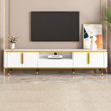 ON-TREND Luxury Minimalism TV Stand with Open Storage Shelf for TVs Up to 85", Entertainment Center with Cabinets and Drawers, Practical Media Console with Unique Legs for Living Room, White