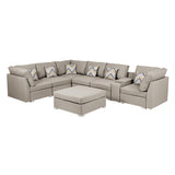 Amira Beige Fabric Reversible Modular Sectional Sofa with USB Console and Ottoman