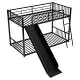 Metal Bunk Bed with Slide, Twin over Twin, Black