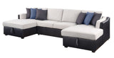 Merill Sectional Sofa w/Sleeper , Beige Fabric & Black PU