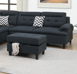 Black Linen Cushion Sectional w Ottoman