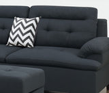 Black Cushion Sectional w Ottoman Linen Like Fabric