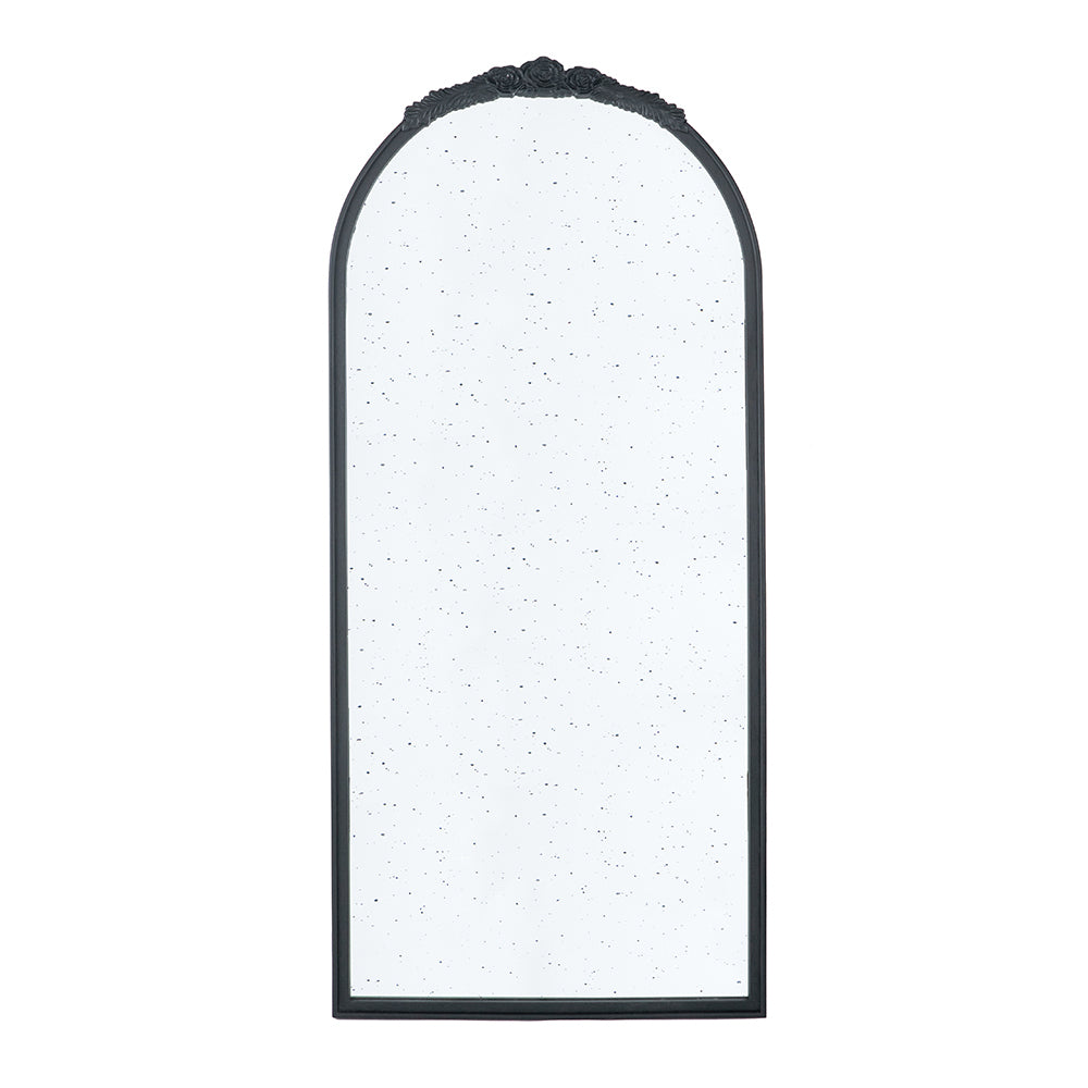 30" x 65"  Hand Carved Rose Antique Mirror Frame, Large Arch Mirror Wall Decor for Living Room, Bathroom, Entryway(Black)