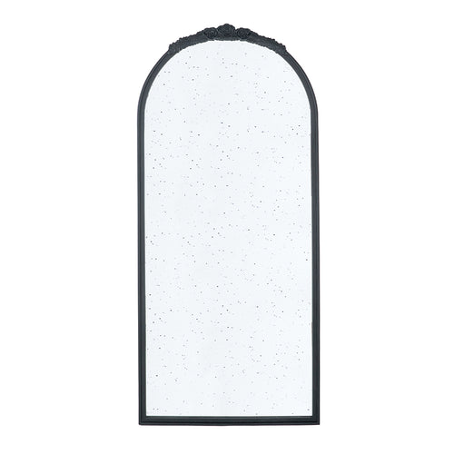 30" x 65"  Hand Carved Rose Antique Mirror Frame, Large Arch Mirror Wall Decor for Living Room, Bathroom, Entryway(Black)