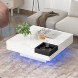 ON-TREND Modern Minimalist Design 31.5*31.5in Square Coffee Table with Detachable Tray and Plug-in 16-color LED Strip Lights Remote Control for Living Room( OLD SKU: WF291303AAK )