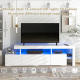 ON-TREND Modern Style 16-colored LED Lights TV Cabinet,  UV High Gloss Surface Entertainment Center with DVD Shelf,
Up to 70 inch TV, White