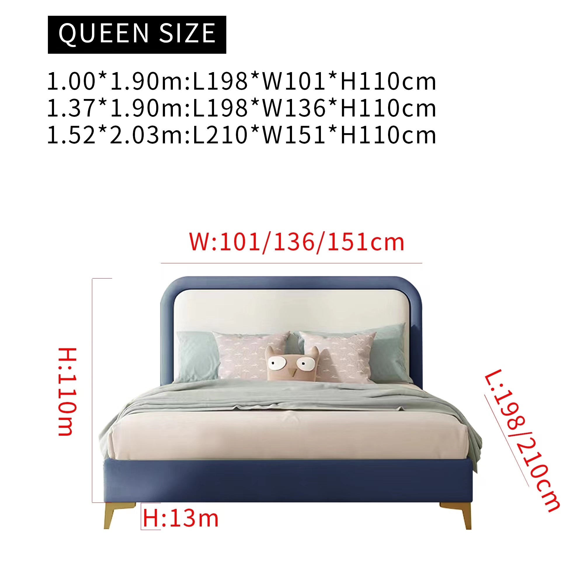 Modern Faux Leather Upholstered Platform Bed Frame with Soft Headboard, Solid Wooden Slats Support