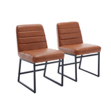 Upholstered Leather Dining Chairs Set of 2 With Metal Legs, Mid Century Modern Leisure Chairs for Kitchen Living Room Dining room Bistro Coffee Shop,Brown