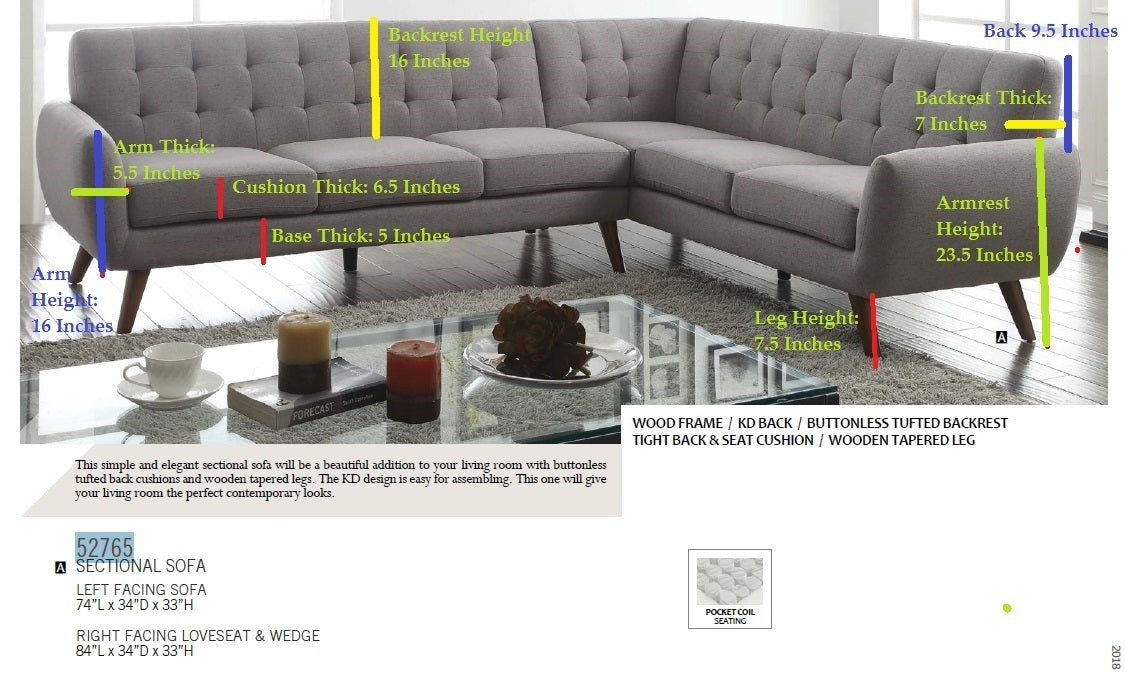 Essick Sectional Sofa in Light Gray Linen