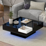 ON-TREND Modern Minimalist Design 31.5*31.5in Square Coffee Table with Detachable Tray and Plug-in 16-color LED Strip Lights Remote Control for Living Room (OLD SKU: WF291303AAB )